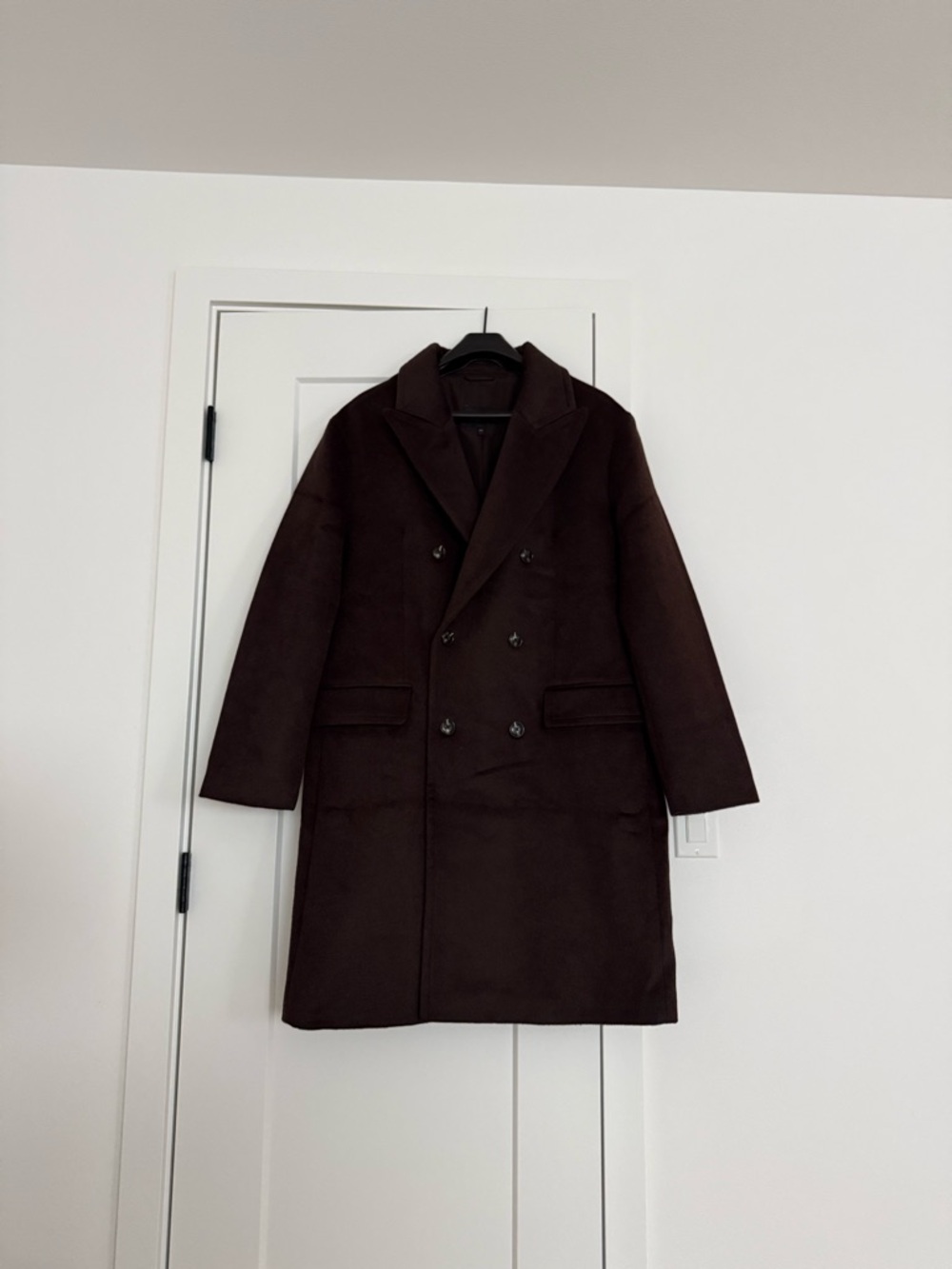 Express Men's Double-Breasted Wool Coat - Dark Brown